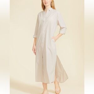 SITANO Riga Striped Maxi Shirt Dress Color Tan Stripes Womens Size Small NWT